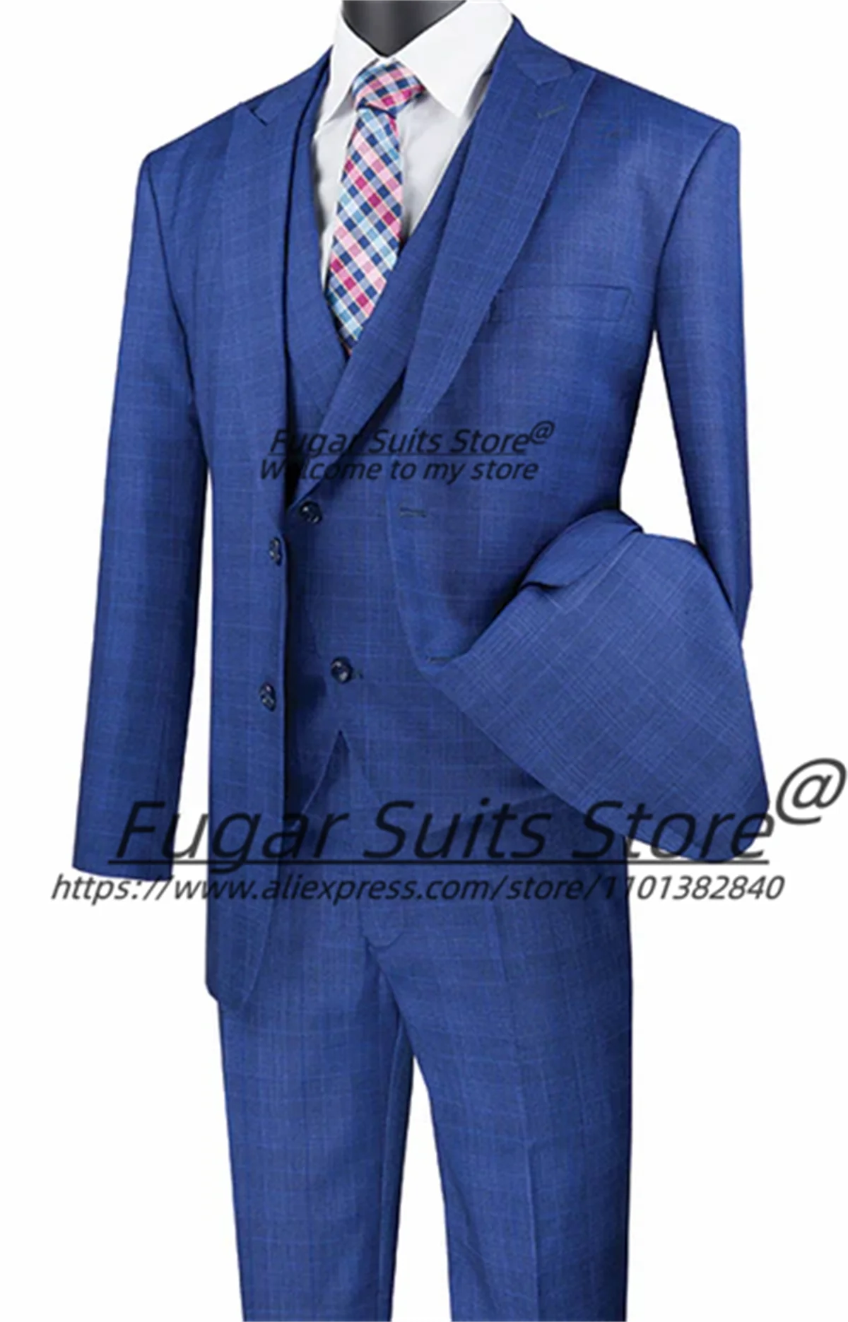 

Classic Plaid Men Suits Male Business Blazers Customized Slim Fit Peak Lapel Groom Wedding Tuxedos 3 PCS Sets trajes para hombre