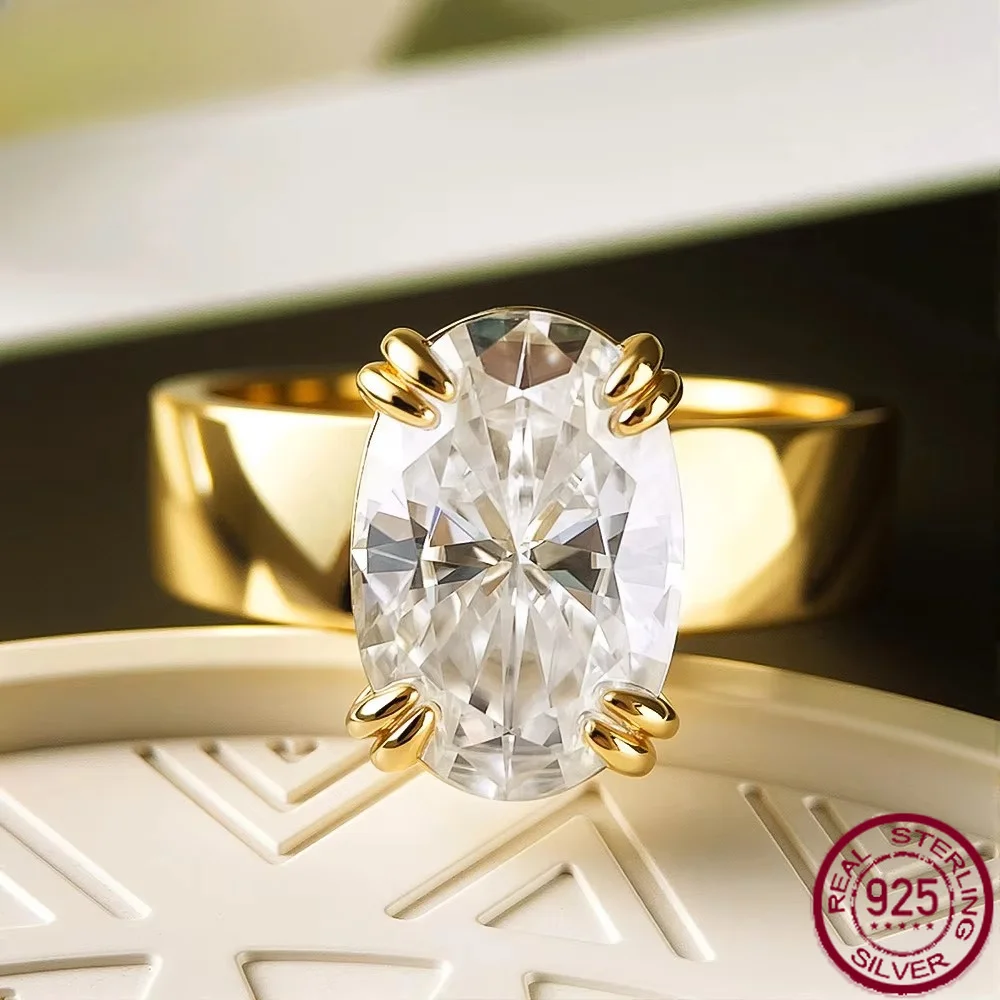 Yaranyan  4.5CT 8X12MM Oval Moissanite Rings for Women S925 Sterling Silver Sparkling Wedding Ring Party Fine Jewelry Gift