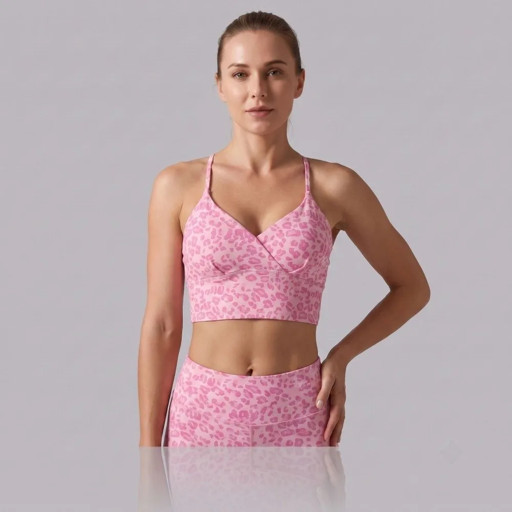 Comfortable Chest Pad Sports Bra Fixed Cup Beautiful Back Design Running Vest Cherry Print Suspender Style Yoga Vest Gym Workout