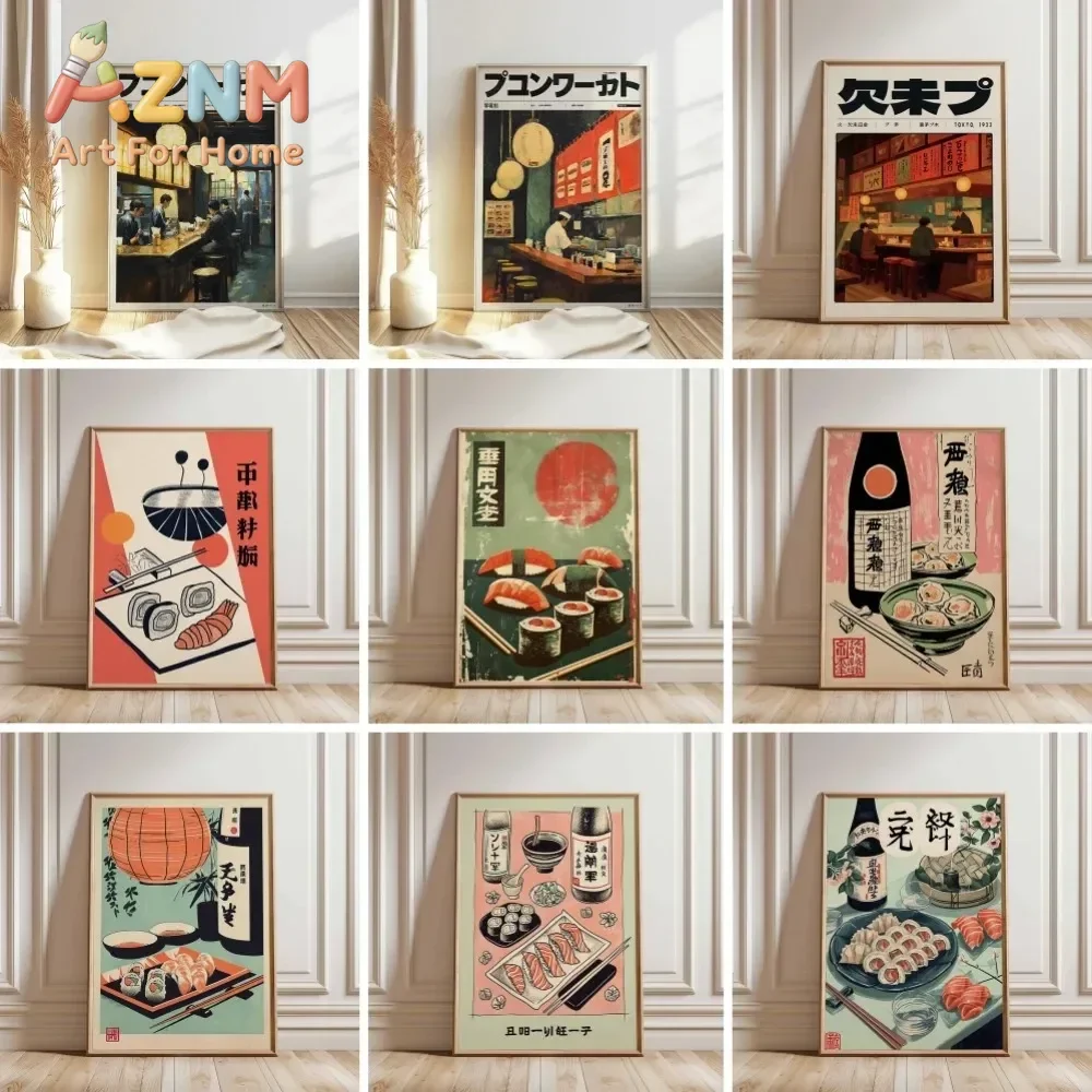 Retro Japanese Sushi Bar Poster Kitchen Food Posters and Picture Canvas Print Painting Dining Room Wall Art Decor Home Mural
