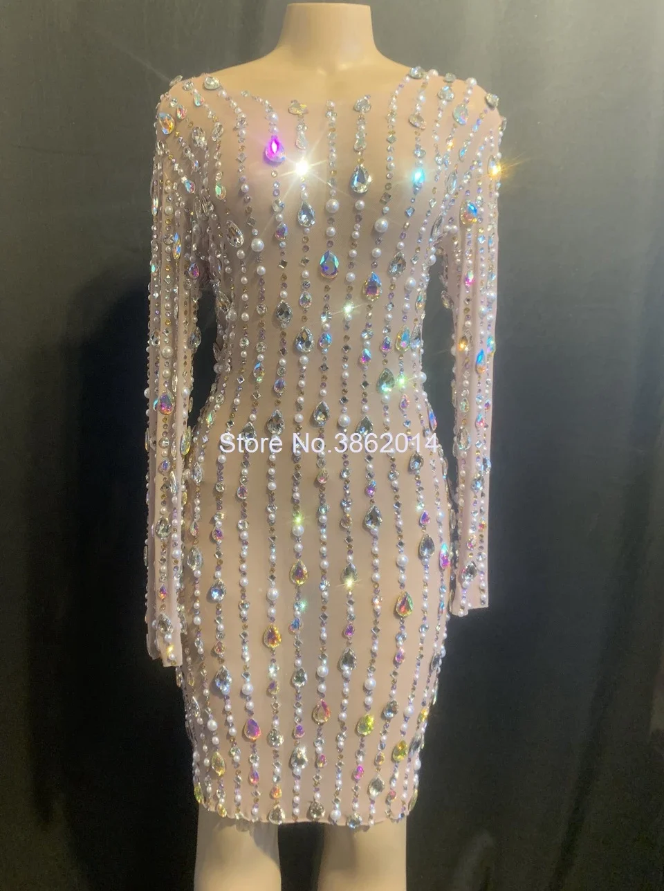 Błyszcząca Sukienka z Cyrkoniami i Perłami dla Kobiet, Sekowna Prześwitująca Sukienka Wieczorowa na Urodziny, Imprezę, Długa Sukienka do Sesji Zdjęciowej