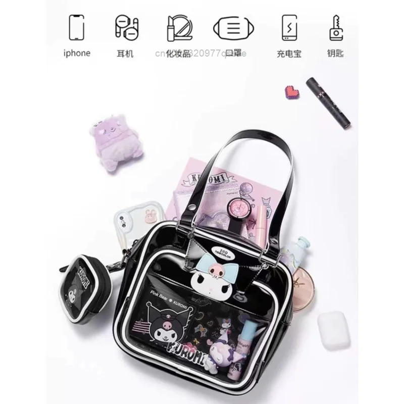 Sanrio Kuromi Kwadratowe torby do makijażu z zamkiem błyskawicznym dla kobiet 2024 New Cartoon Y2k PU Commuter Handheld Single Shoulder Bags