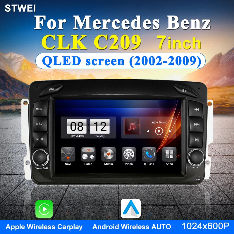 

For Mercedes Benz C-Class CLK W203 S203 C209 W209 Auto CarPlay QLED screenCar Radio Multimedia Player GPS Navigation Android 12