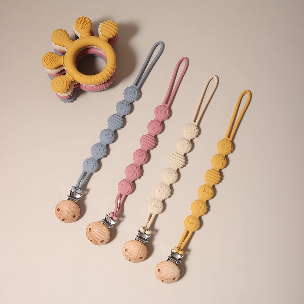 baby silicone teether and pacifier chain set molar multipoint teething toy Teething Ring Sensory Toys for Toddlers