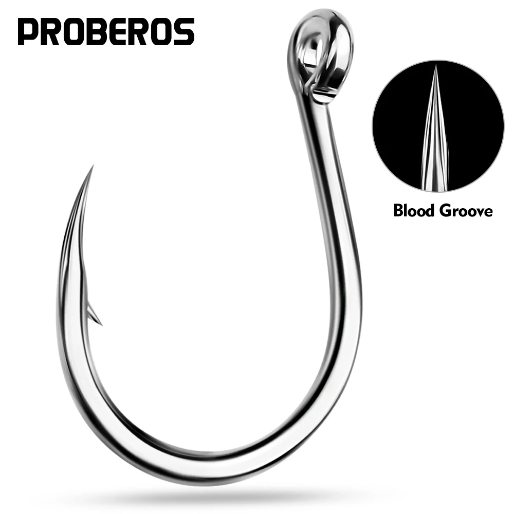 PROBEROS 10 Stück Jighaken mit doppeltem Blutrillenprofil und Widerhaken, 75-388LB maximale Spannung, weiche Wurmhaken zum Angeln