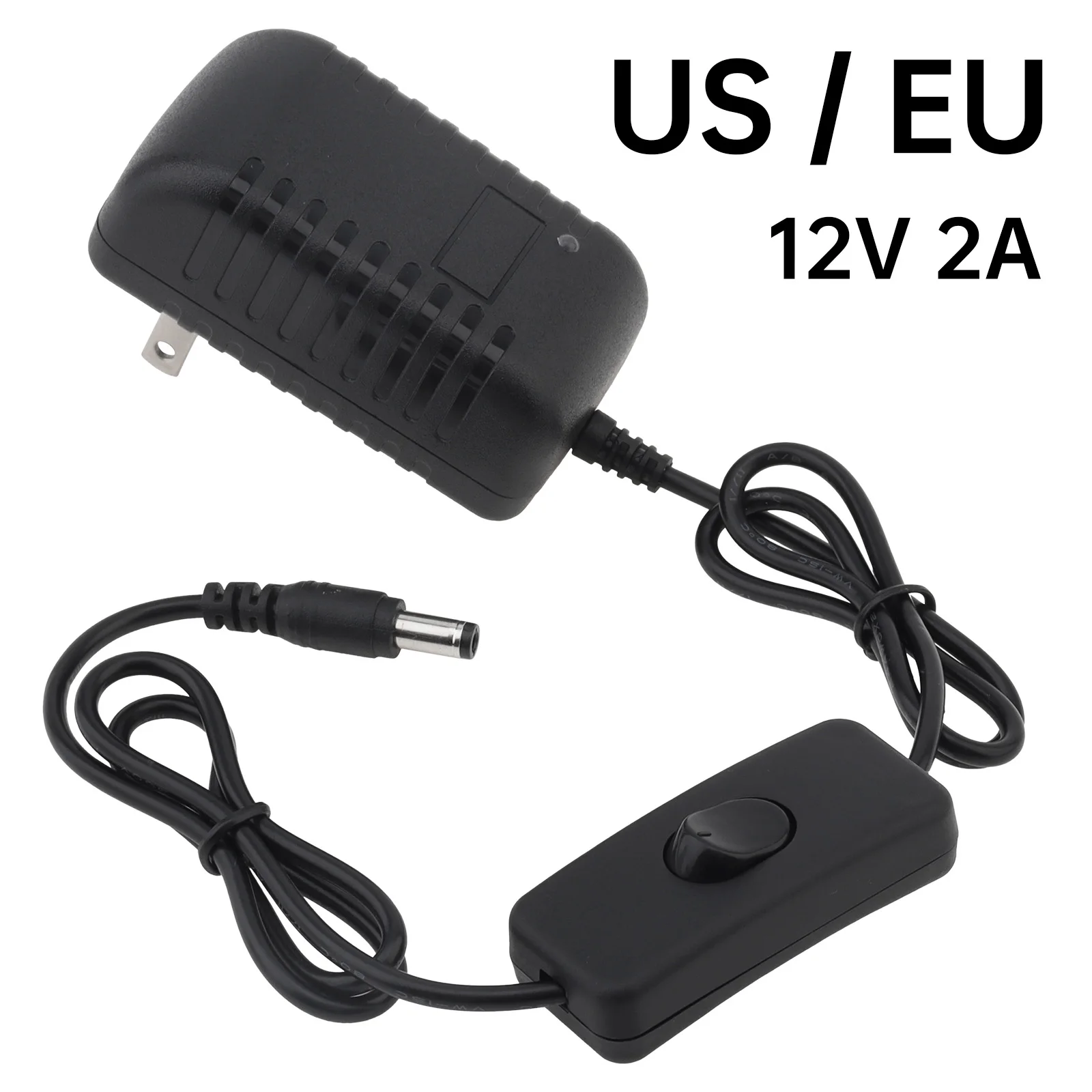 12V 2A 24W DC Power Supply with On / Off Switch AC 100V-240V to DC 12V Wall Wart Transformer Plug for Lights / Motor