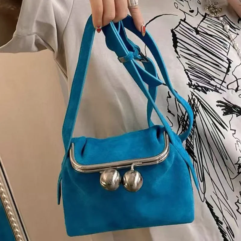 

Sky Blue Women's Clip Bag Korean Unique Fashion Design Suede Texture Shoulder Bag Crossbody Bag Handbag Multi-functional Bag