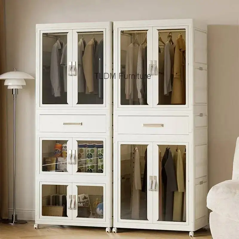 

Folding Wardrobe Transparent Plastic Storage Cabinet With Pulleys For Household Storage Box Of Groceries Organizer Drawer Bins