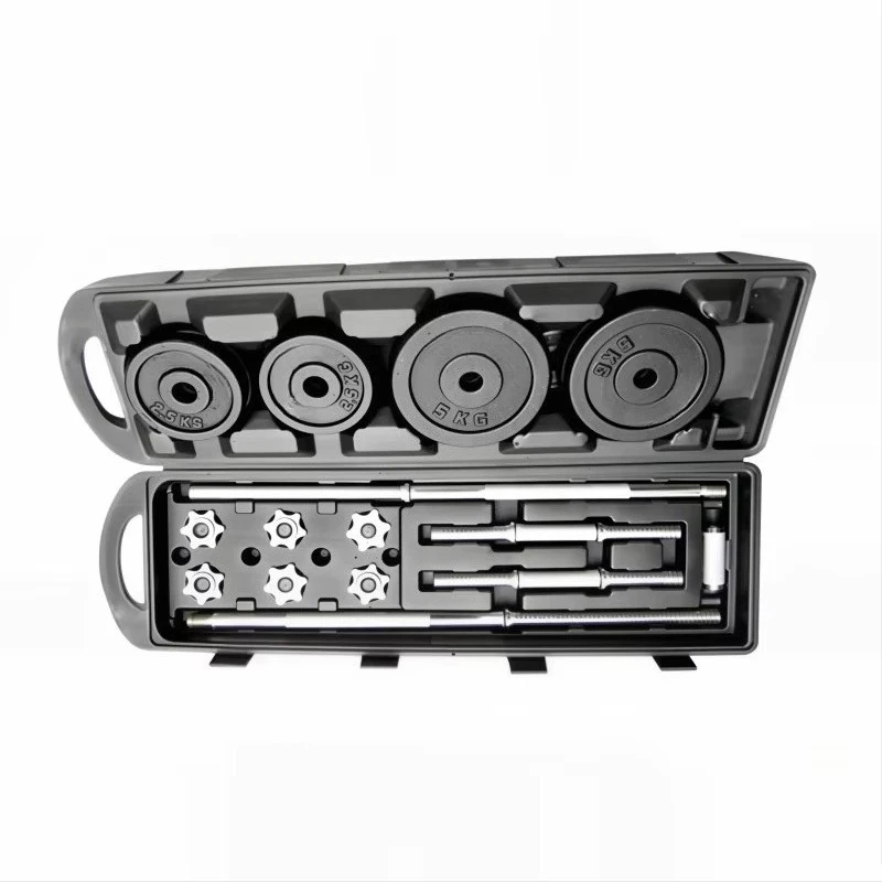 Painted Adjustable Dumbbell Barbell Set, 10‑50kg Free Weights Kit with Plastic Storage Box for Home Gym Workout