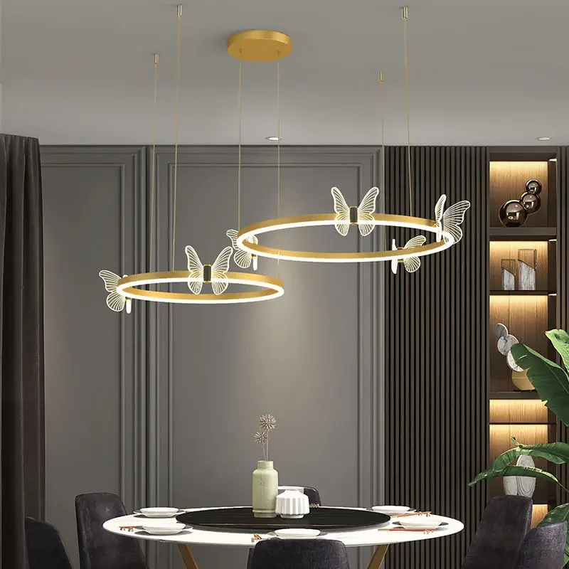 Modern LED Nordic Butterfly And Flower Ceiling Chandelier Crystal Hanging Light Simple Pendant Lamp For Living Room Bedroom