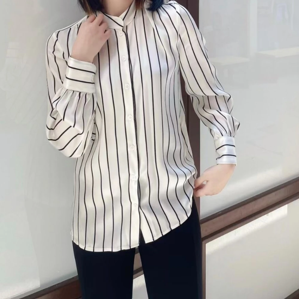 

2023 Spring Women Tops Mini Collar Striped Shirt