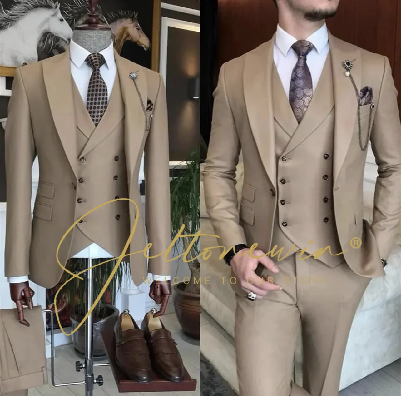 ( Jacket + Vest + Pants )Suits for Mens 2023 Casual Business Suit High-end Social Formal Suit 3 Pcs Set Groom Wedding Men костюм