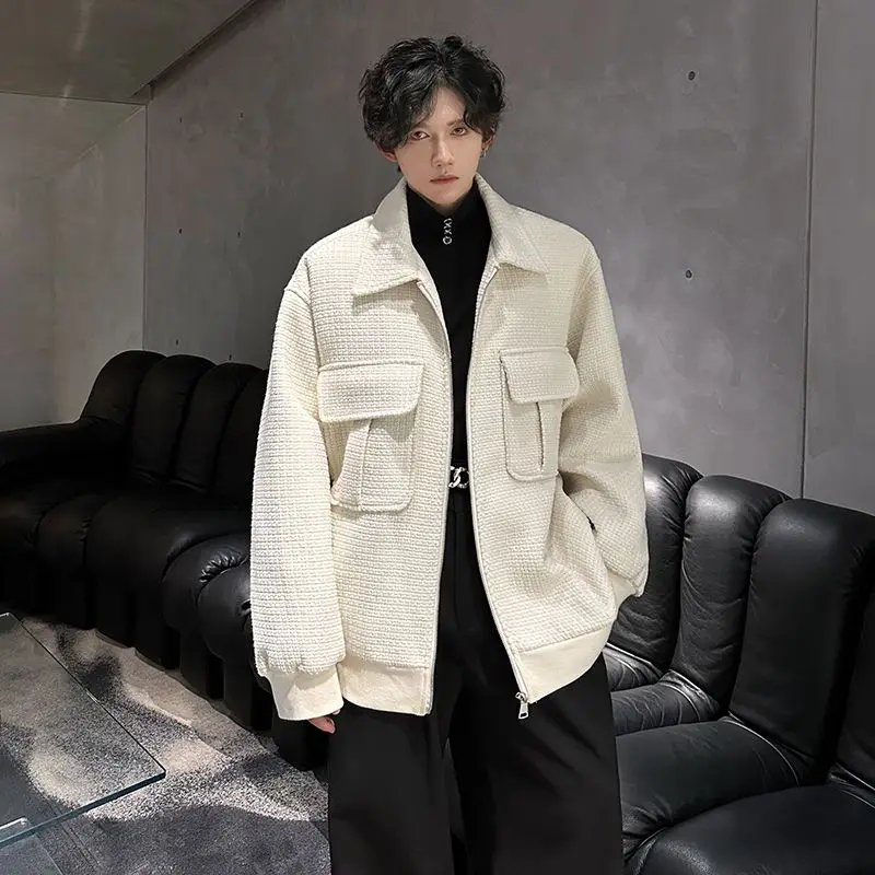 

Мужская куртка из шерстяной смеси, оверсайз, повседневная, в байкерском стиле, уютная, вязаная, модная, анорак, верхняя одежда, уникальная, для райдеров, на молнии, стильная