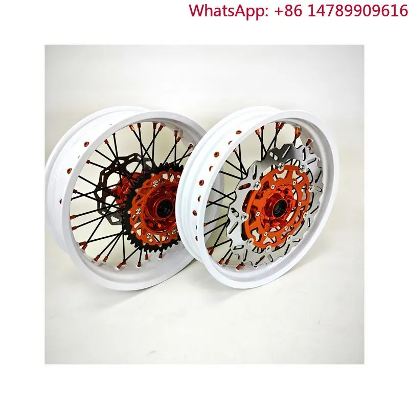 Fit [Model] 17 Inch Supermoto Wheel Set With White Rims Orange Hubs Supermoto Wheel Aluminum Alloy Spoke Rims Parts