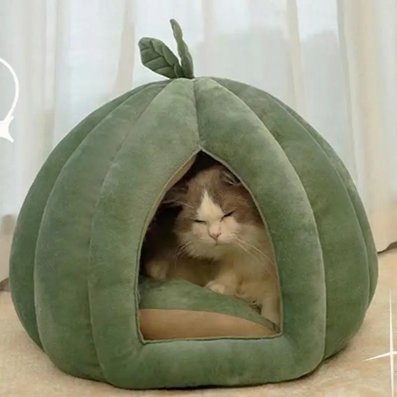 Casa para mascotas, nido para gatos con calabaza, casa para gatos cálida para invierno, cama para gatos cerrada, cueva para gatos, tienda para mascotas, nido de cueva acogedor para gatos