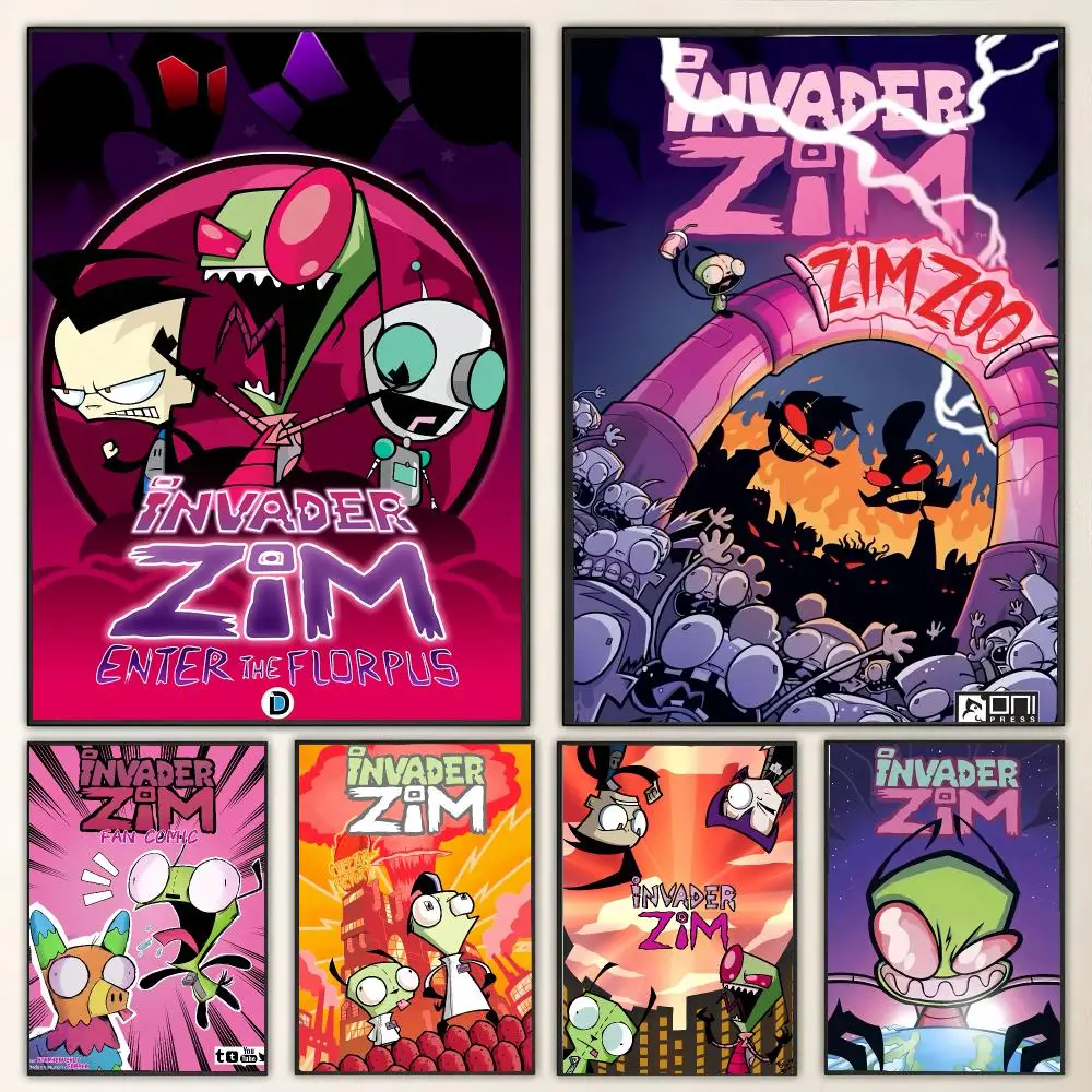 I-Invader Z-Zim Painting Calligraphy Canvas Poster Wall Art for Living Room Bedroom Cafe Decor Gift