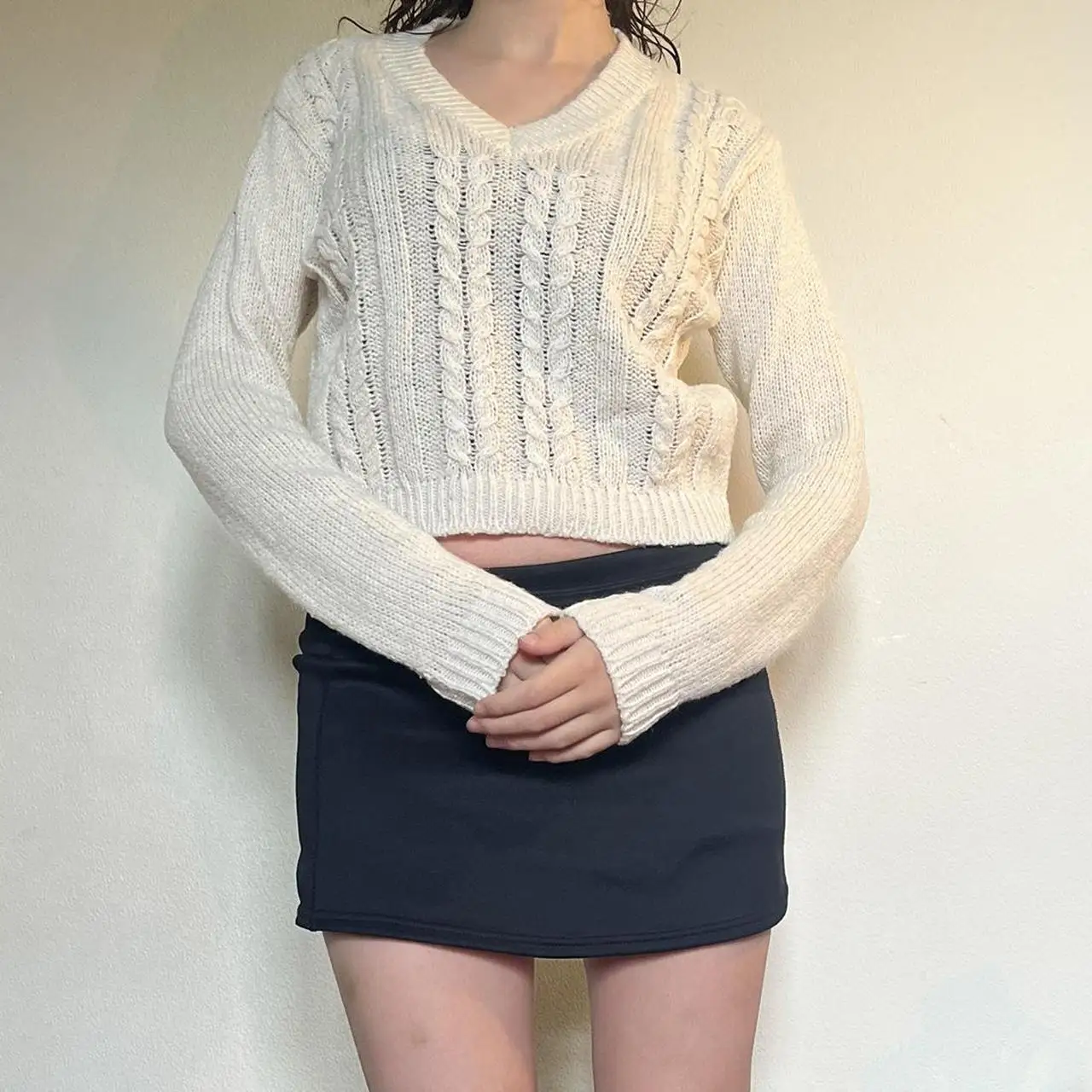 

Women Pullover y2k Sweater Autumn Long Sleeve Slim Elastic Basic Jumper Solid Color Top pulls Vintage White Solid color