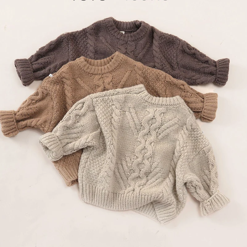 

2025 New Autumn 2-7Yrs Baby Girls Boys Long Sleeved Solid Color Casual Loose Pullover Sweater Kids Knitting Clothing