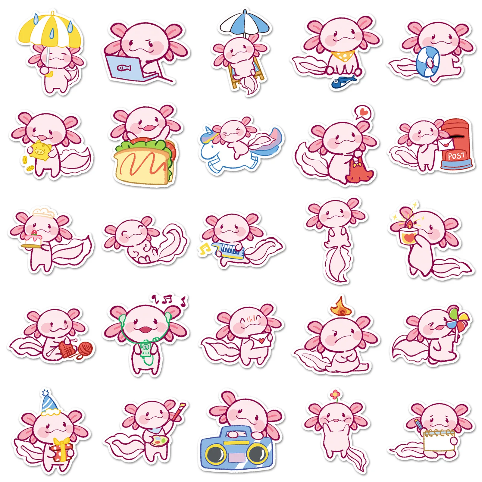 50 pezzi carino salamandra personalità quotidiana dei cartoni animati divertenti graffiti adesivi decorativi tazza d'acqua frigorifero giocattoli decorativi