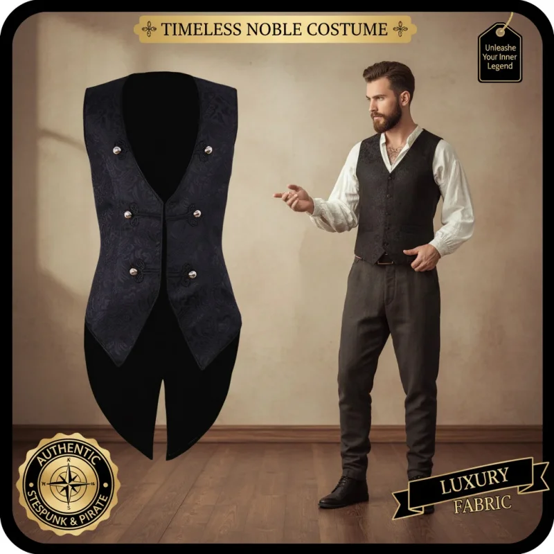 ☣2026 Men's Medieval Pirate Waistcoat Vest Vintage Steampunk Jacquard Swallowtail Top Noble Costume Renaissance☣~!
