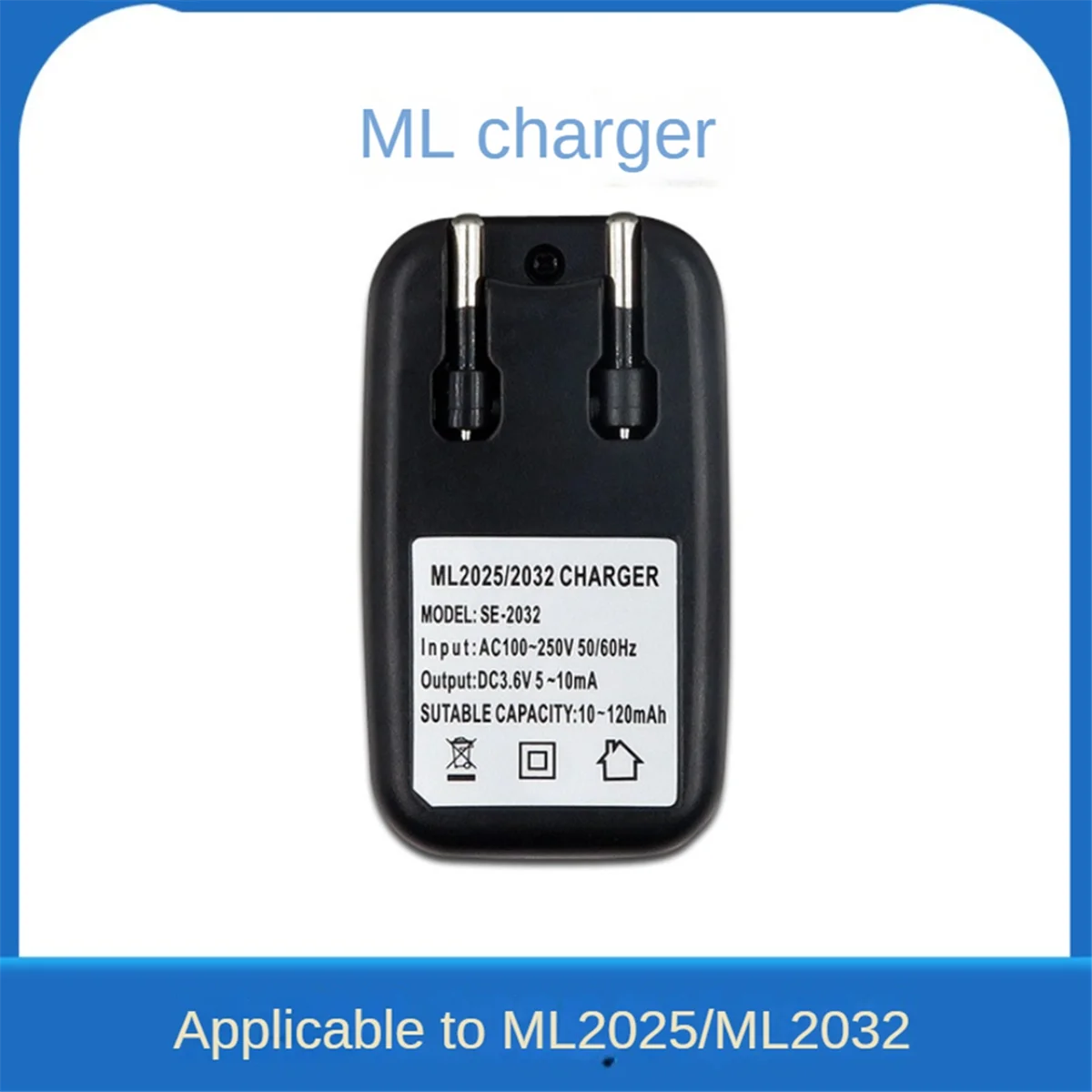 3.6v carregador de bateria de lítio 2032 2025 adaptador de carregador de bateria para ml2032 ml2025 moeda botão célula bateria plugue da ue