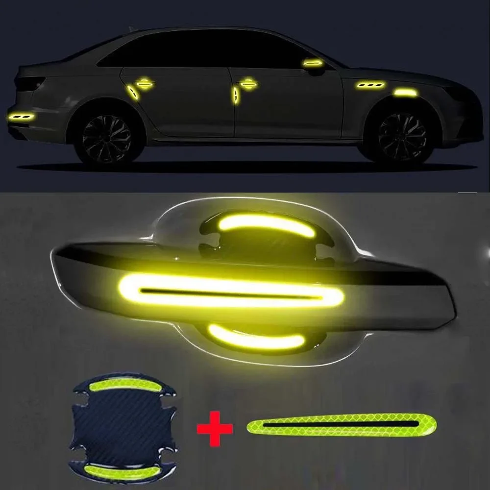 New Universal 3D Carbon Fiber Car Door Handle Luminous Sticker Anti-Scratch Sticker Car Safety Reflective Strip