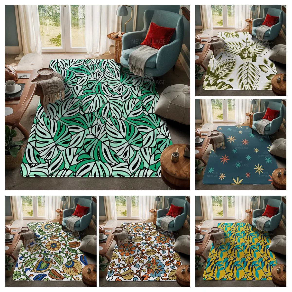 House entrance carpet Home door mat Room Bath Foot bathroom non-slip Kitchen water absorption rugs Modern Nordic boho plant