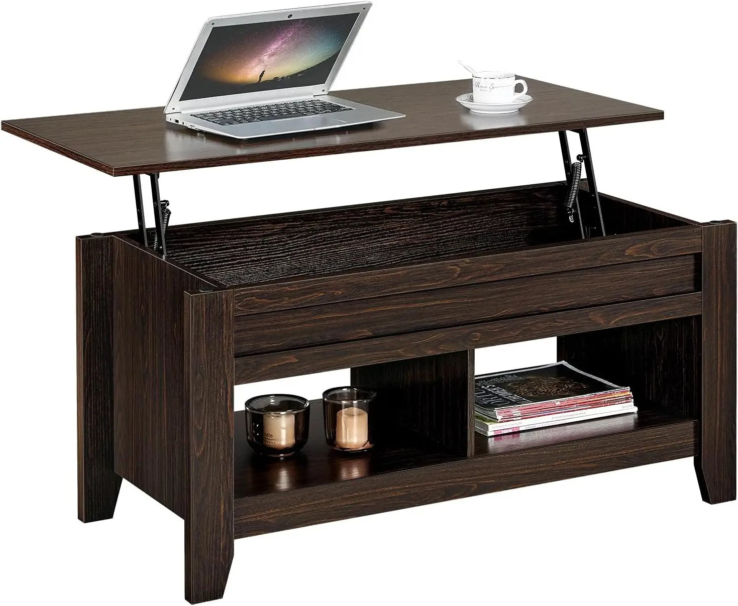 Yaheetech Lift Top Coffee Table With Hidden Storage Compartment & Seperated Lower Shelf, Lift Up Coffee Table, Rising Tabletop