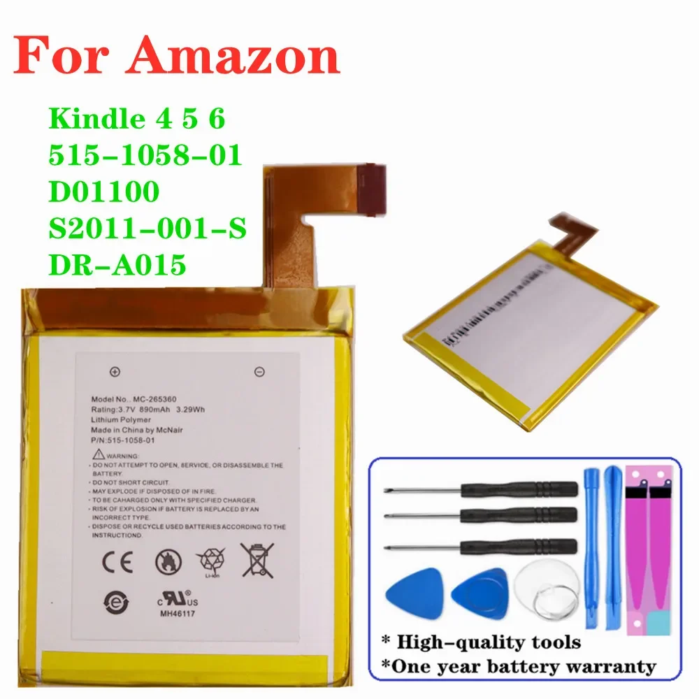 New 100% Original Phone Battery For Amazon Kindle 4 5 6 D01100 515-1058-01 MC-265360 S2011-001-S DR-A015 Battery + Tools