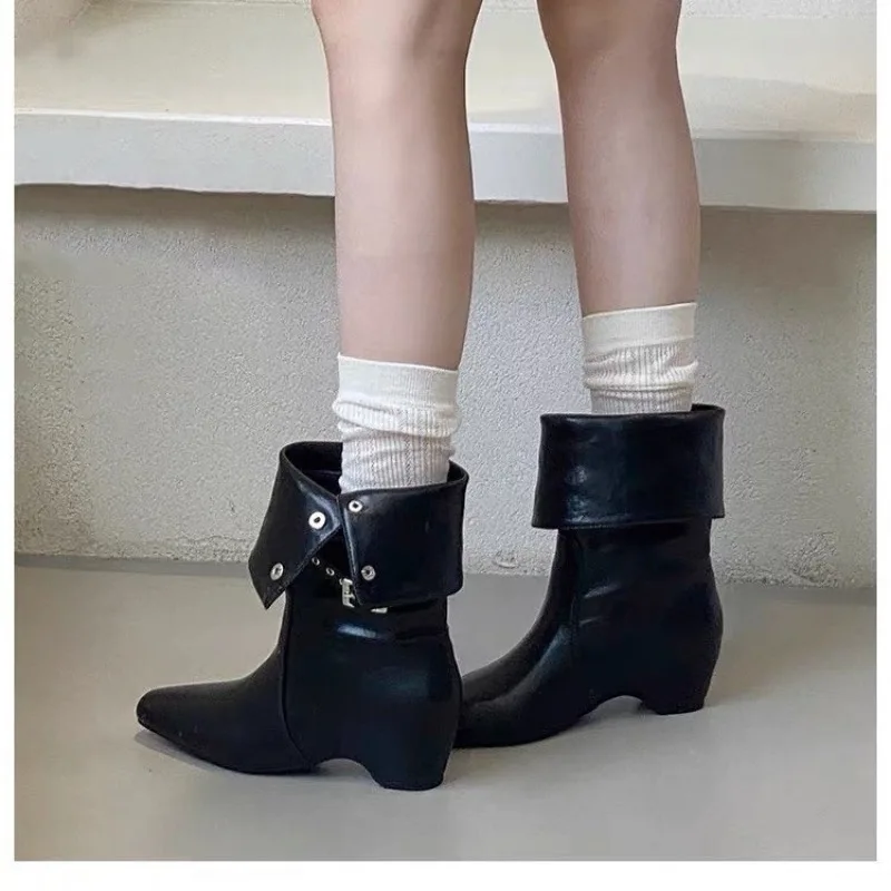 Hehe Boots Women's 2026 Spring/Summer New Product - Fur-Lined Platform Thick Heel Square Toe Mid-Calf Boots
