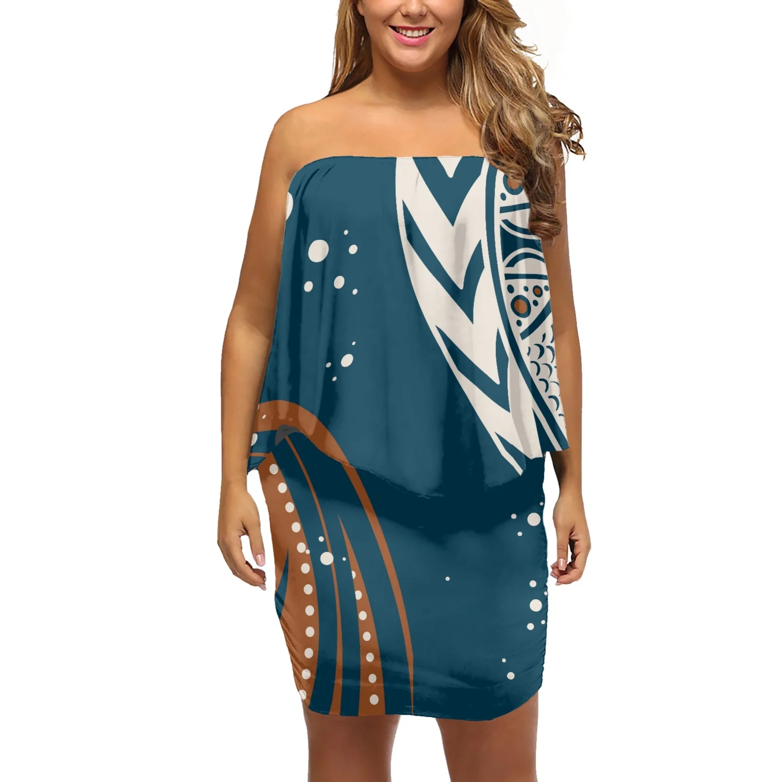 Polynesian Samoan Tattoo Print Women’s Dresses Hot Sale Sexy Ladies Off-Shoulder Dress Summer Frill Breathable Women's Homewear