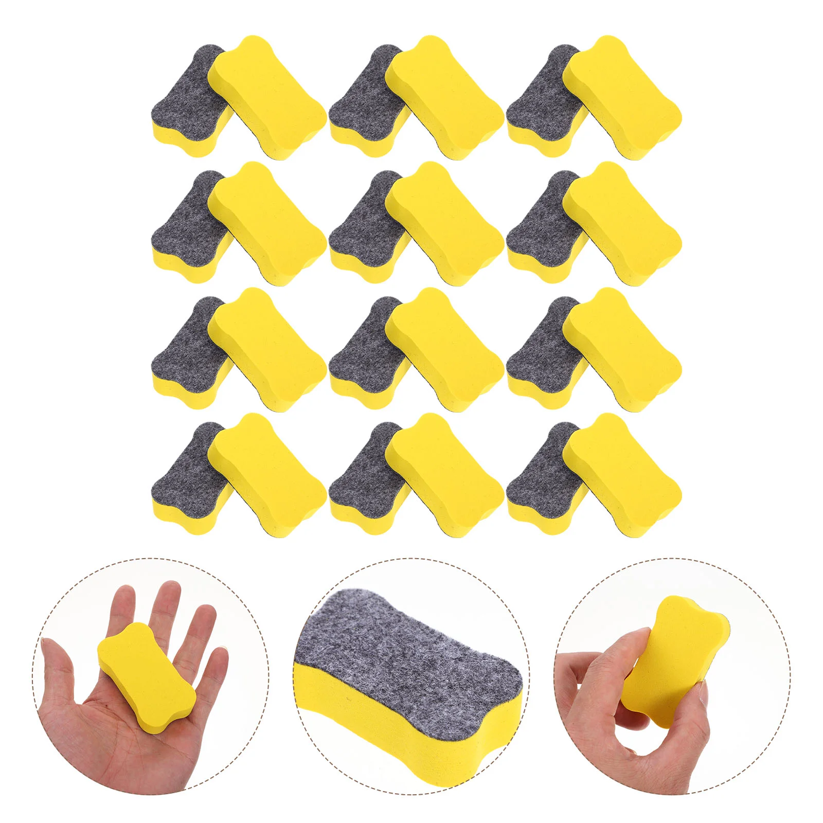 24 Pcs Eraser Whiteboard Classroom Supplies Magnetic Wall Calendar Dry Yellow Erasers EVA Felt Cloth Lightweight Office