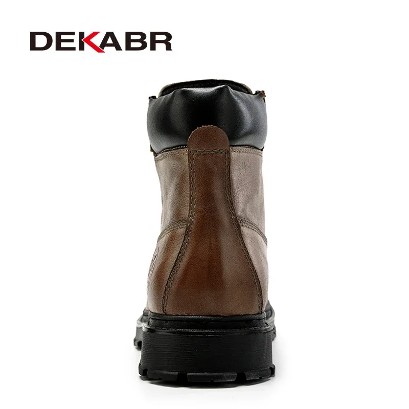 DEKABR Autumn Winter Classic Genuine Leather Ankle Boots Men Shoes With Fur Warm Tactical Boots Male Casual Motorcycle Boots