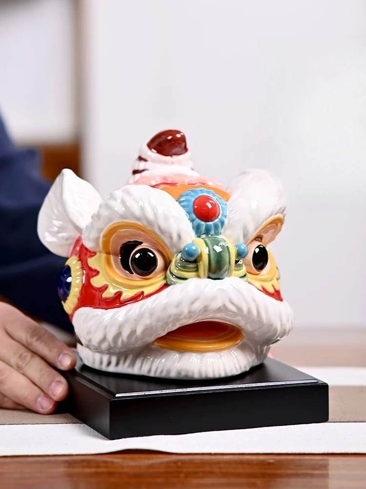 For Guochao lion dance ornament lion head dance ceramic handicraft merchandise