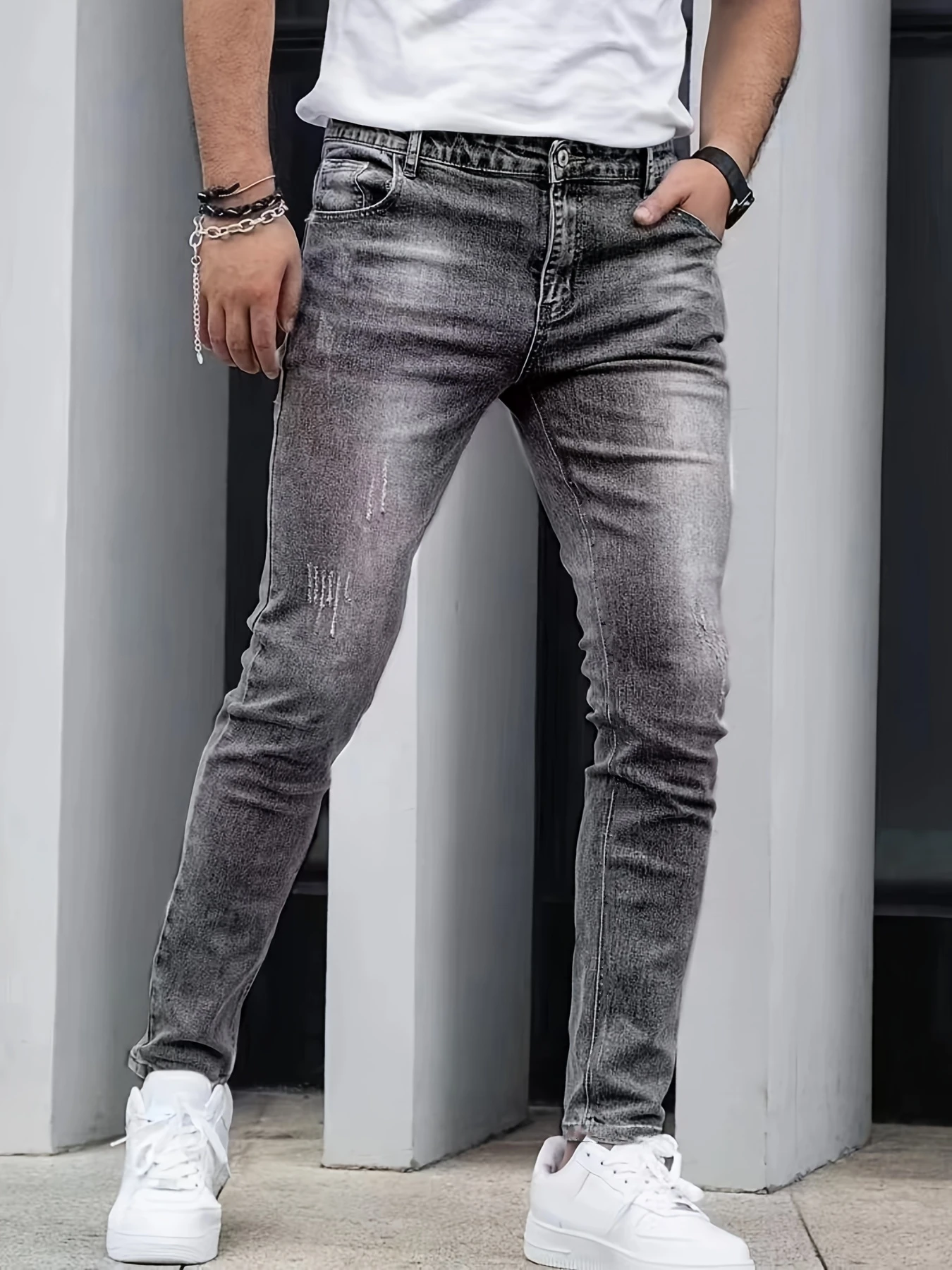 Vaqueros lavados con copos de nieve ajustados para hombre, vaqueros elásticos para las cuatro estaciones, pantalones informales elásticos medio lavables a máquina para uso diario, 1 ud.