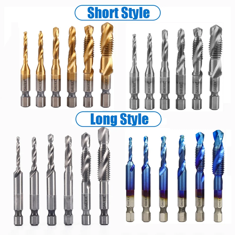 6Pcs Tap Drill Bit Hex Shank Titanium Plated HSS Screw Thread Bit Screw Machine Compound Tap M3 M4 M5 M6 M8 M10 Hand Tools