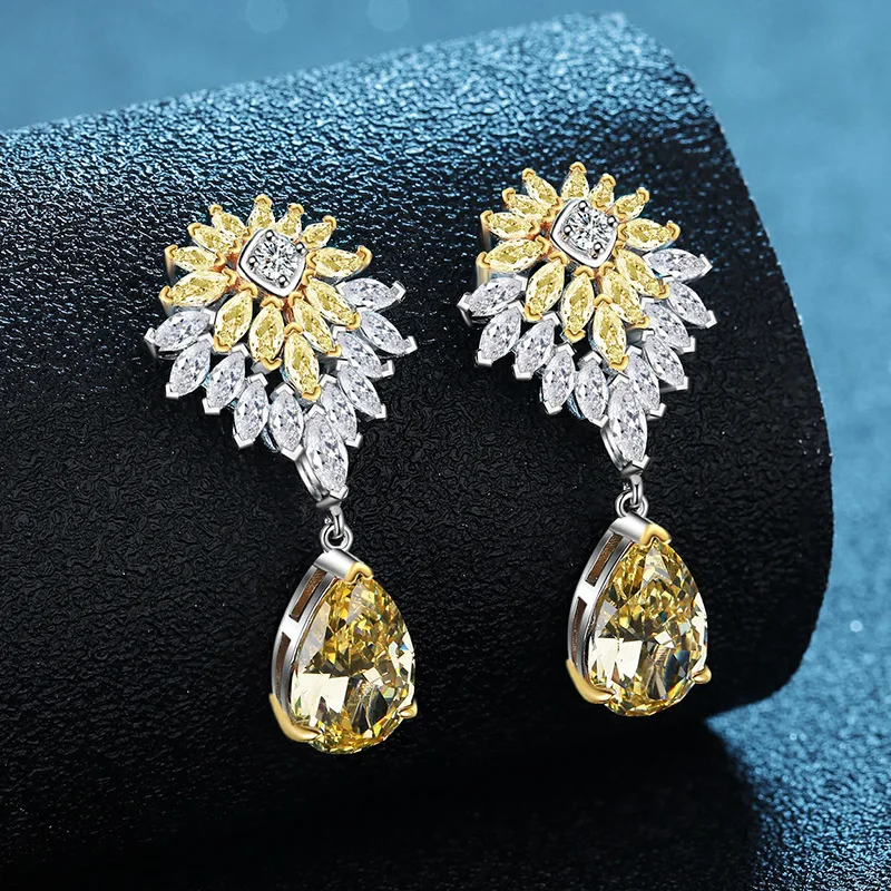 

Роскошный платиновый искусственный драгоценный камень PT950, конский глаз, полный бриллиант, женский гвоздь, грушевидный желтый бриллиант