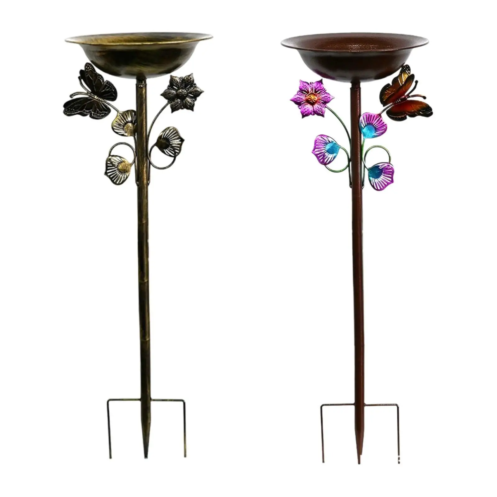 

Freestanding Bird Bath Bowl Iron Bird Feeder Tray Feeding Station with Stake for