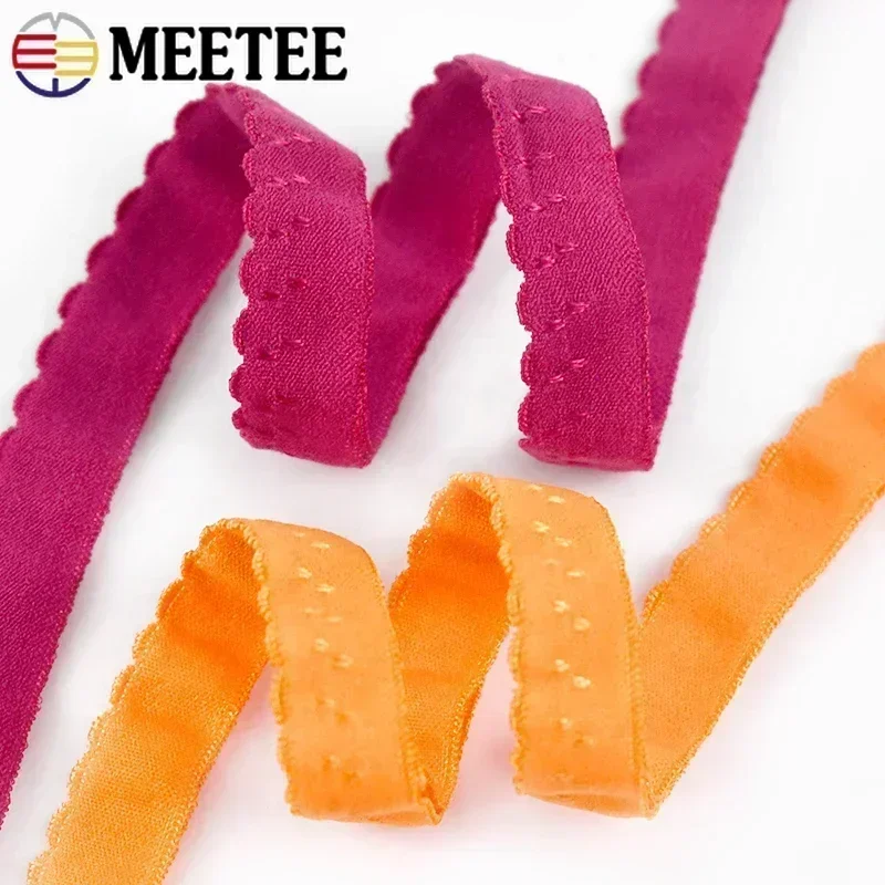 50/100M Meetee 10mm Nylon Elastic Band Lace Trim for Underwear Bra Shoulder Strap Belt Tape DIY Craft Sewing Material Accessory