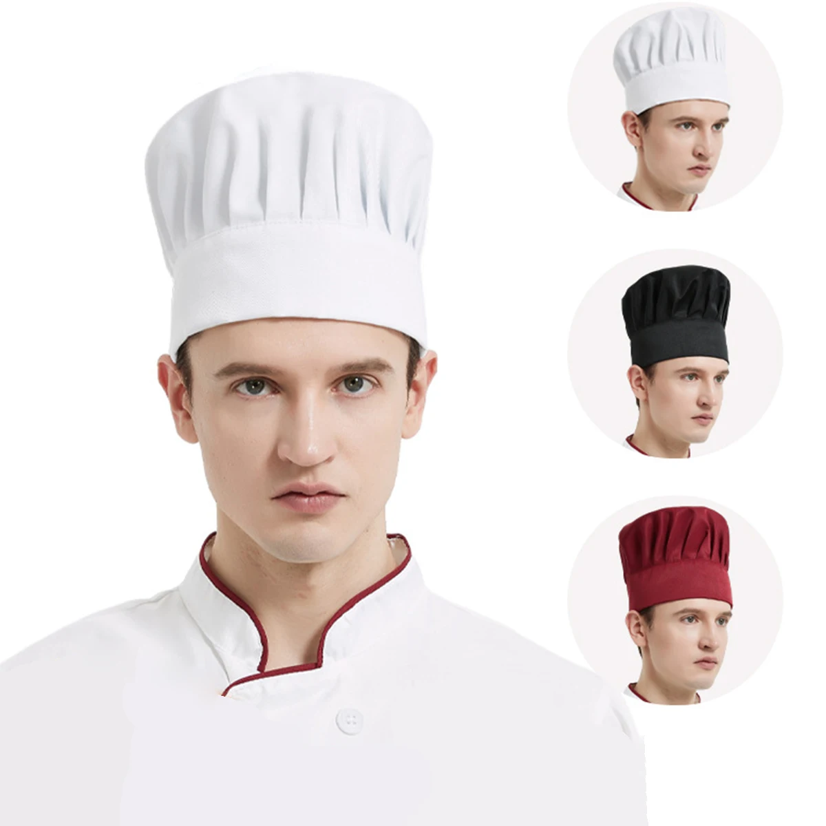 Chapeau de cuisine pour restauration d'hôtel, 1 pièce, chapeau de travail Anti-huile et Anti-perte de cheveux, couvre-chef plissé et respirant pour hommes et femmes