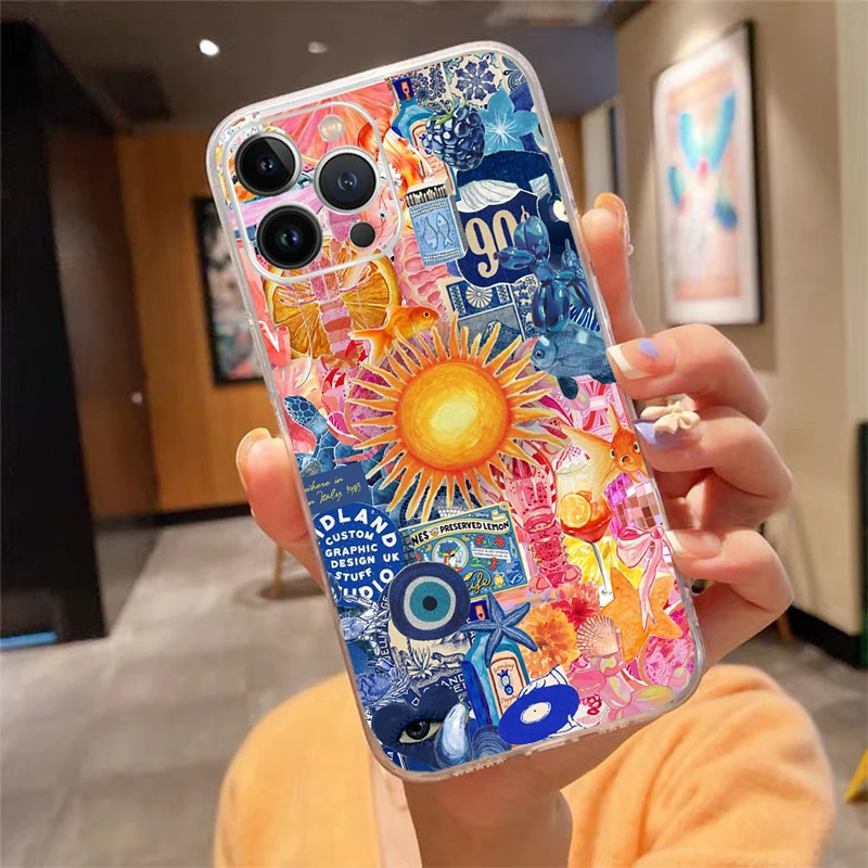 

Phone Case For iPhone 17 Pro Max Air 16 15 14 13 Pro Max 15 16 Pro 15Plus Silicone Summer Ocaen Beach Lemon Flower
