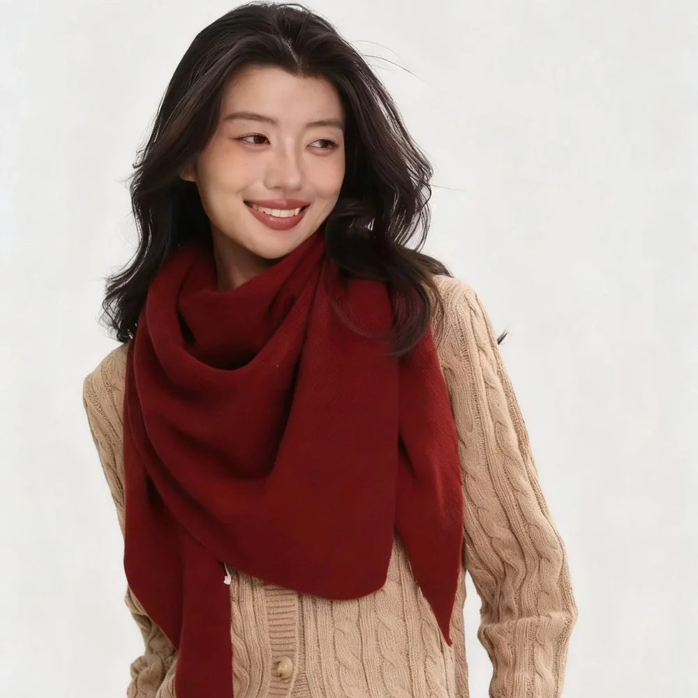 

2025 Australian 100% wool large shawl women's autumn and winter warm shoulder protection scarf knitted triangle scarf wholesale