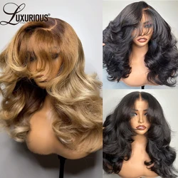 Blow-Out Inspired Layered Ombre Blonde Colored Wig High Density 13x6 Lace Front Wig Glueless Wear And Go Wig With Curtain Bangs