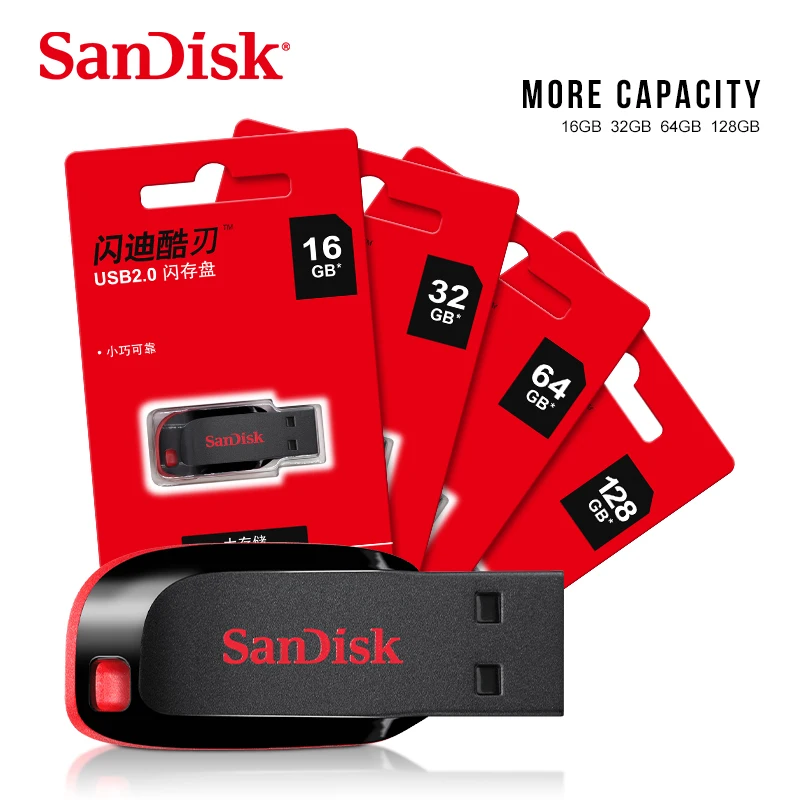 SanDisk CZ50 USB 2.0 Flash Drive 128GB 64GB 32GB U Disk 16GB USB2.0 Mini Pen Drive Usb Memories Flash USB Stick for Computer