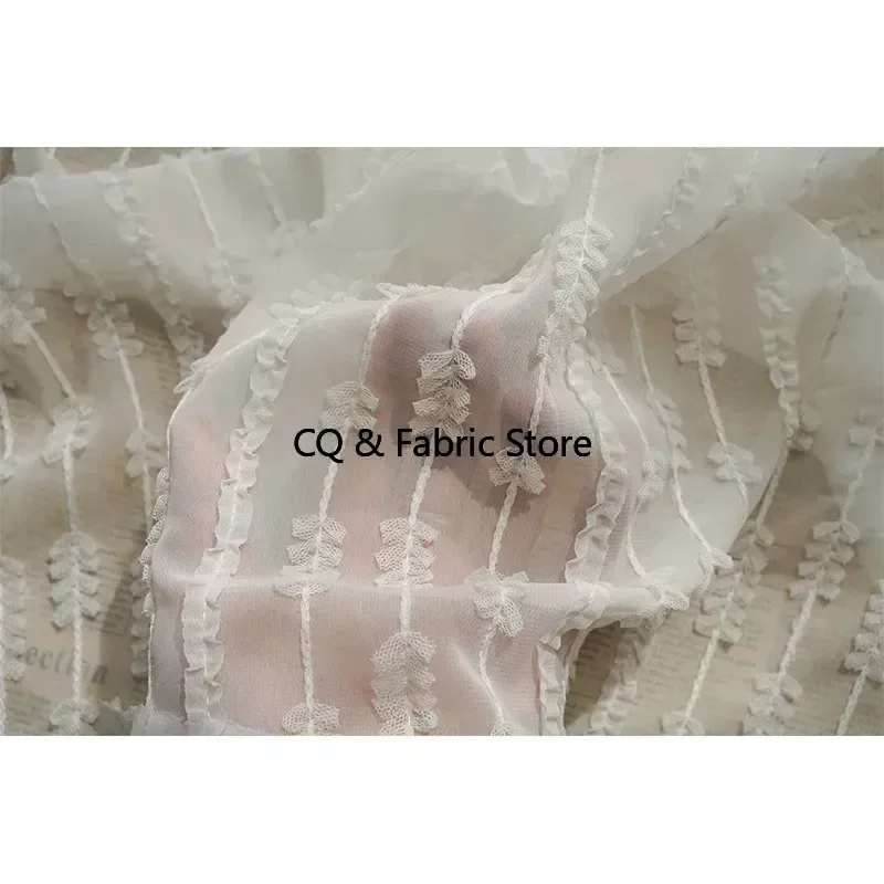 Floral Striped Jacquard Embroidered Chiffon Fabric For Dress Clothing Skirt By the meter