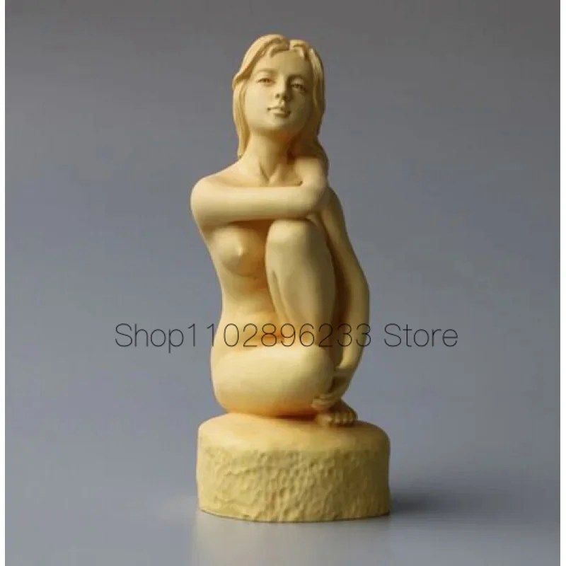 

Boxwood Carved Chinese Naked Seating Girl Statue Beauty Figures Decor