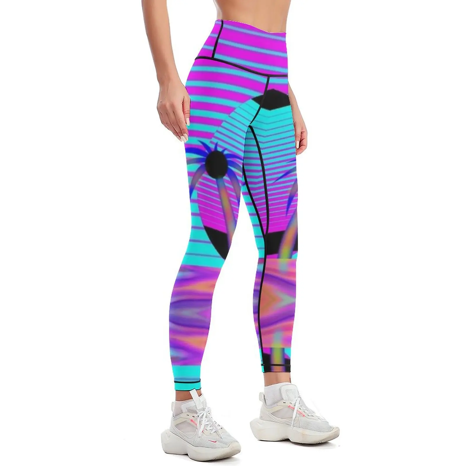 Pacific 80's Neon Vaporwave Sunset Leggings for fitness Women's sports Tight fitting woman Womens Leggings