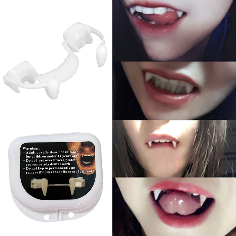 6 Pairs Vampire Fake Teeth Retractable Dentures Props Arty Costume DIY Cosplay Props Dracula Teeth Halloween Masquerade Supplies