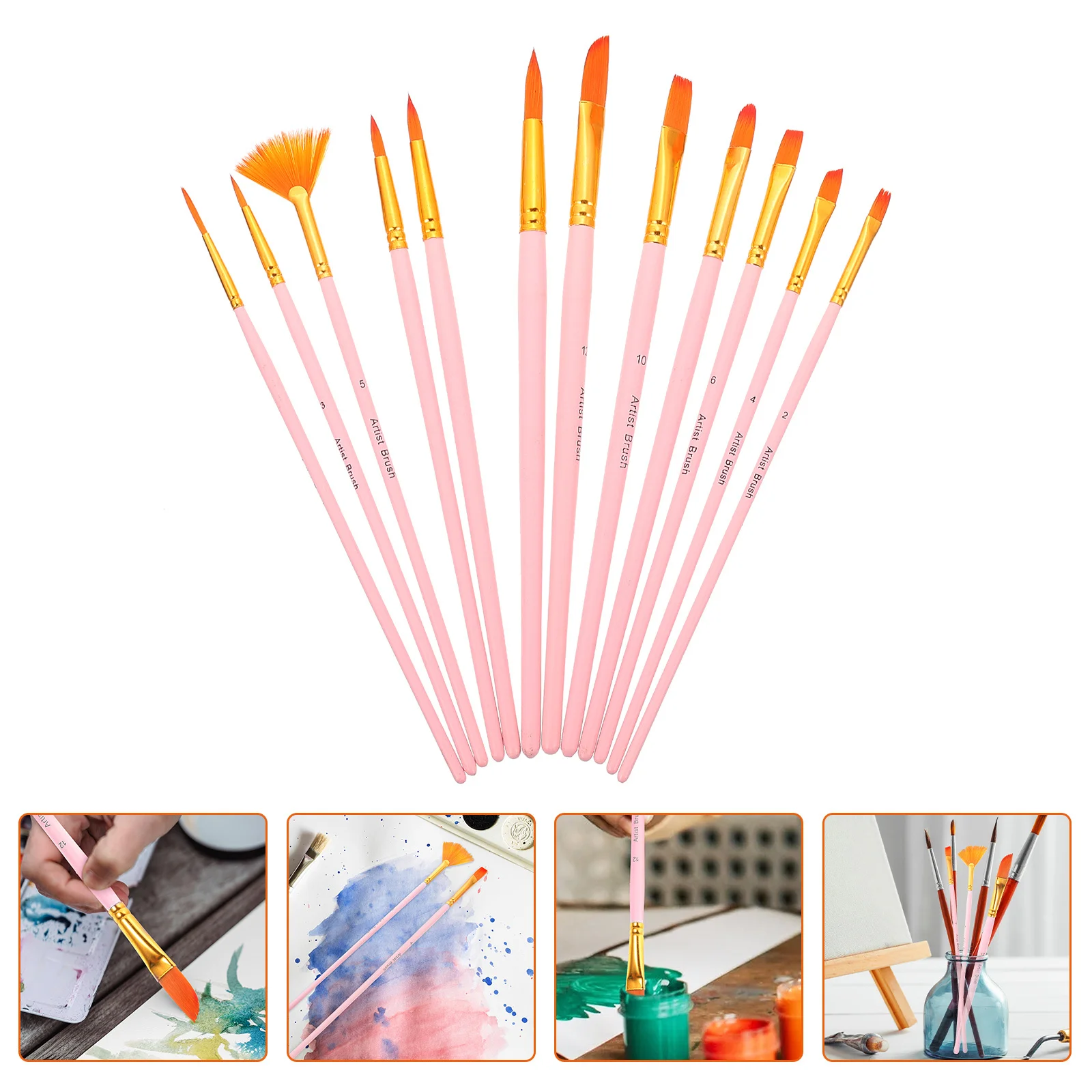 

12Pcs Paint Brush Set Nylon Professional Watercolor Brush Pens for Acrylic Oil Painting Artist Supplies Drawing Tools