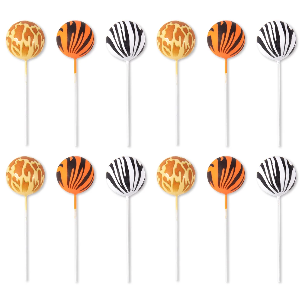 3Pcs Ball Cake Topper Picks Zebra Giraffe Tiger Print Cupcake Insert Topper for Jungle Safari Wild One Birthday Party Decoration